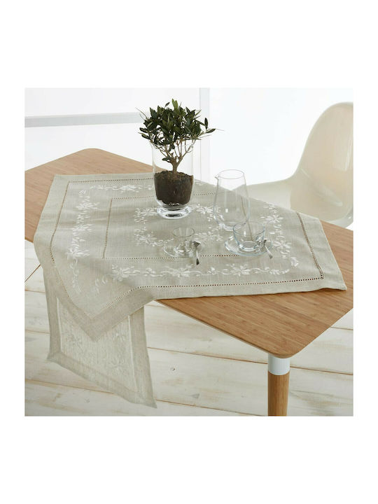 Whitegg 17535 Polyester Tablecloth with Embroidery Ecru 90x90cm