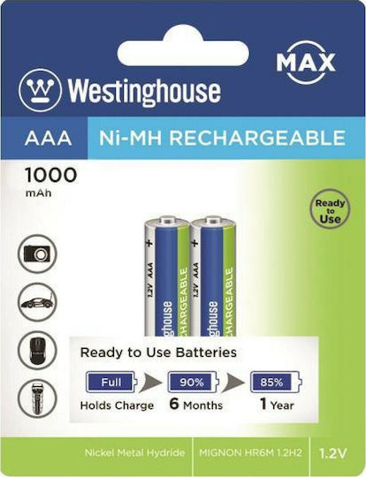 Westinghouse Max Wiederaufladbare Batterien AAA Ni-MH 1000mAh 1.2V 2Stück