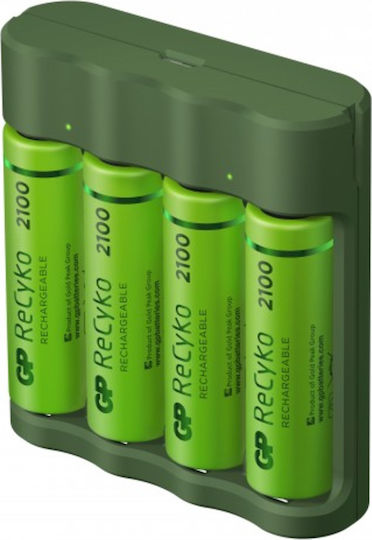 GP Batteries ReCyko B421 Charger 4 Batteries Ni-MH Size AA/AAA Set with 4x AA 2100mAh in Green color