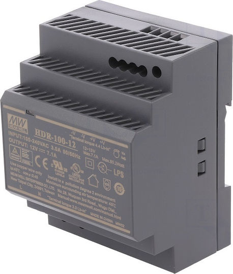 Mean Well Τροφοδοτικό Ράγας με Έξοδο 12V και Ισχύ 85.2W 7.1A