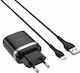 Hoco Φορτιστής με Θύρα USB-A και Καλώδιο micro USB 18W Quick Charge 3.0 Μαύρος (C12Q Smart)