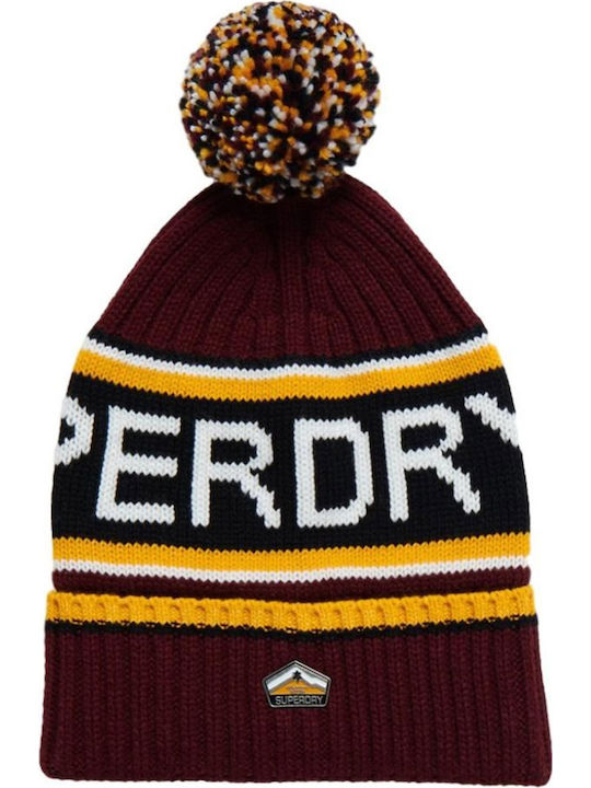 Pom Pom Beanie Ανδρικός Σκούφος με Rib Πλέξη Brooklyn Burgundy