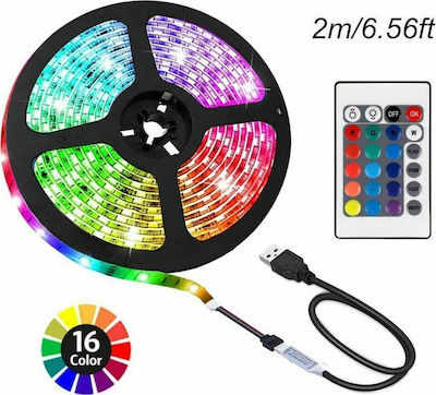 Bandă LED Alimentare USB (5V) RGB Lungime 2m și 30 LED-uri pe Metru cu Telecomandă