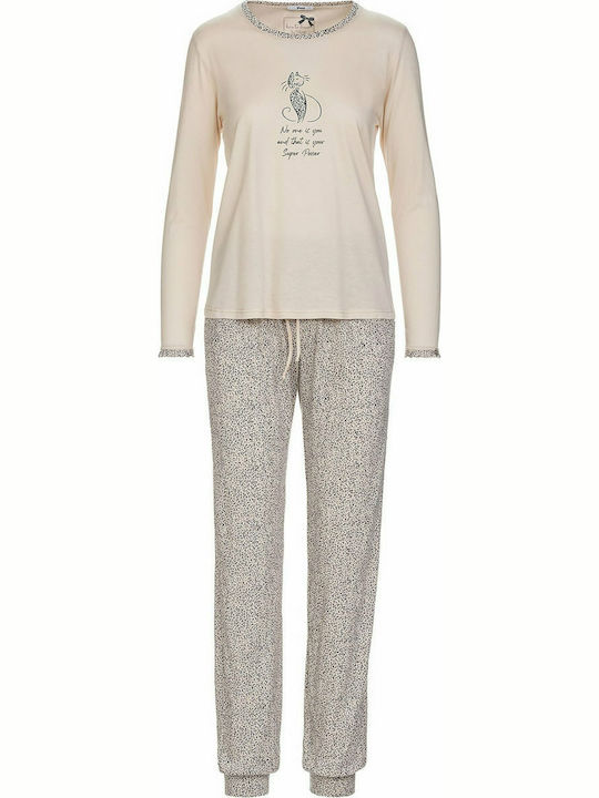 Vamp Winter Damen Pyjama-Set Beige