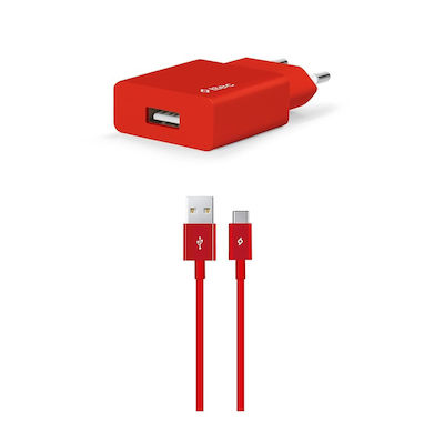 TTEC Φορτιστής με Θύρα USB-A και Καλώδιο USB-C 10.5W Κόκκινος (SmartCharger)