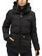 Wellensteyn Kurz Damen Puffer Jacke mit pelziger Kapuze für Winter Schwarz