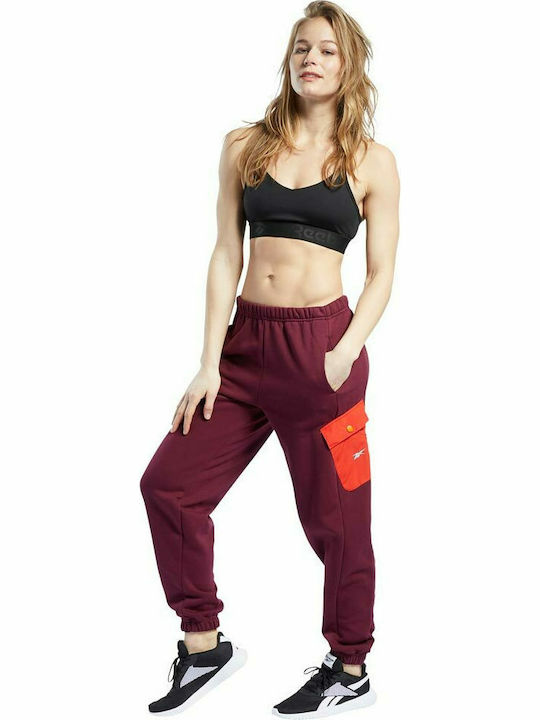 Reebok Pantaloni de trening pentru femei cu cauciuc Burgundy