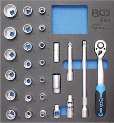 BGS Technic Set Cheie Tubulară Cu Chei Cu Clichet 1\2" 27 Bucăți