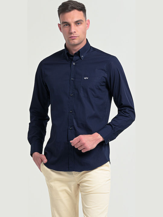 Long-sleeved Cotton Shirt Navy Blue