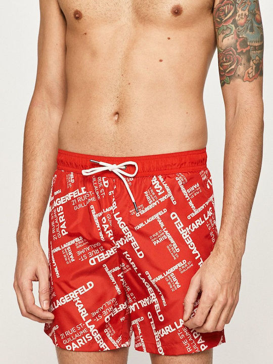 Karl Lagerfeld Men's Swimwear Shorts Red with Patterns KL20MBM08_ROSSO_RED