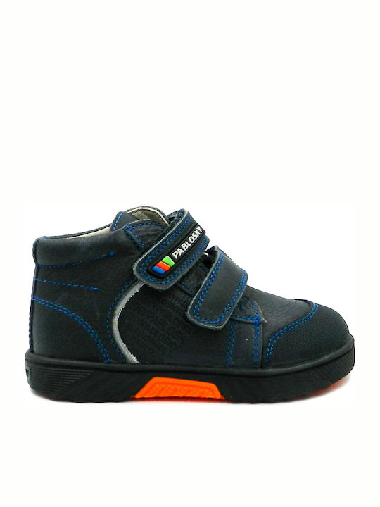 Anatomical Leather Kids Boots with Velcro Navy Blue