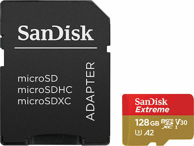 Sandisk Extreme microSDXC 128GB Class 10 U3 V30 A2 UHS-I με αντάπτορα