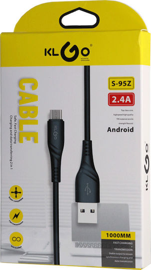 KLGO Regular USB 2.0 to micro USB Cable Μαύρο 1m (S95Z)