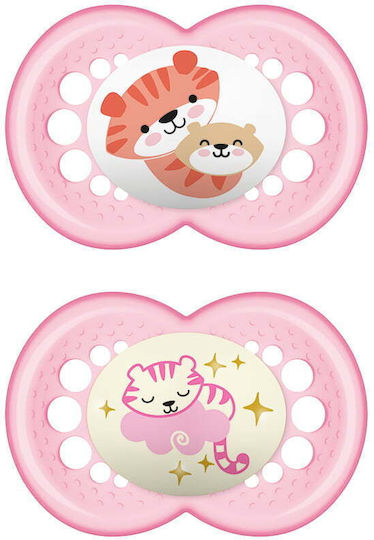 Mam Orthodontische Schnuller Silikon Nacht Tiger - Rosa für 16+ Monate 2Stück