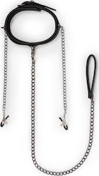 Easytoys Fetish Collection Leather Collar with Nipple Chains BDSM Kit σε Μαύρο Χρώμα
