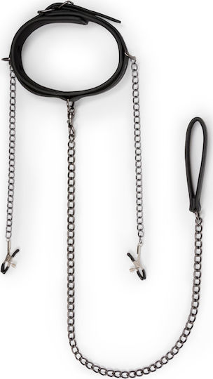 Easytoys Fetish Collection Leather Collar with Nipple Chains BDSM Kit in Black Color