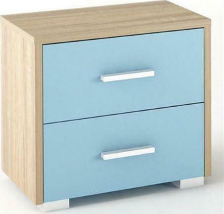 No.7 Wooden Bedside Table Oak Blue 50x34x48cm