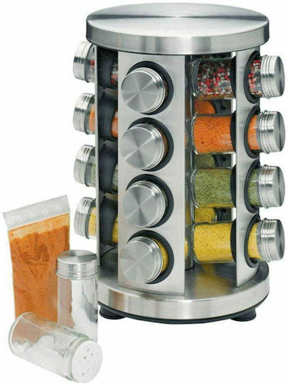 Kuchenprofi Glass Tabletop Spice Rack with Stand Silver 16pcs