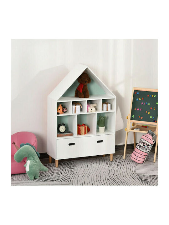 mit 8 Regalen und 1 Schublade Bücherregal Boden Weiß 82x30x126cm
