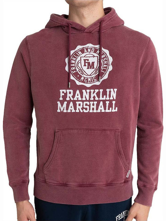 Franklin & Marshall Herren Sweatshirt mit Kapuze und Taschen Burgundisch