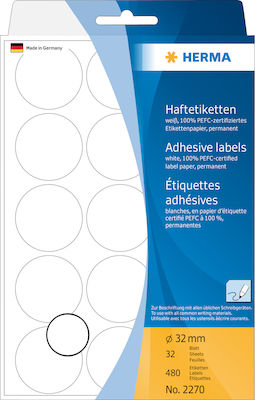 Herma Round Small Adhesive White Label 32mm 480pcs 2270