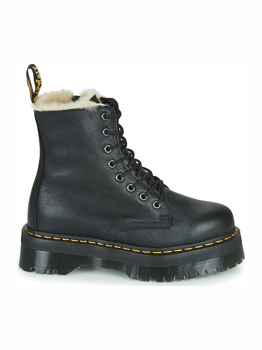Jadon Faux Fur Lined Δερμάτινα Γυναικεία Αρβυλάκια με Μεσαίο Τακούνι & Γούνα Μαύρα