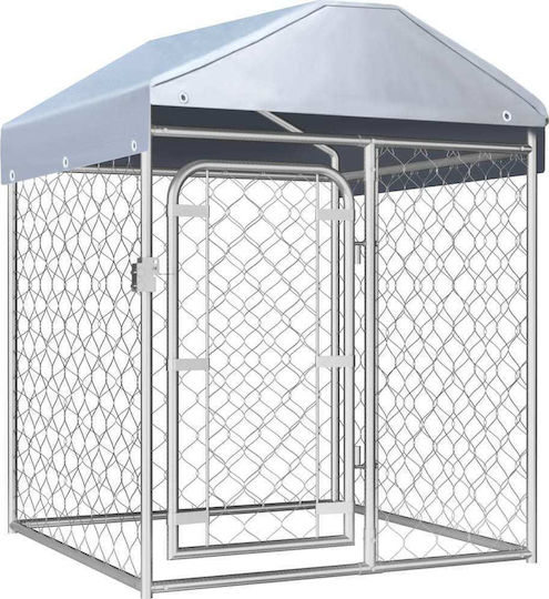 vidaXL Park Dog Outdoor Sheltered 100x100x125cm made of Metal in Silver Color 100 x 100 x 125cm