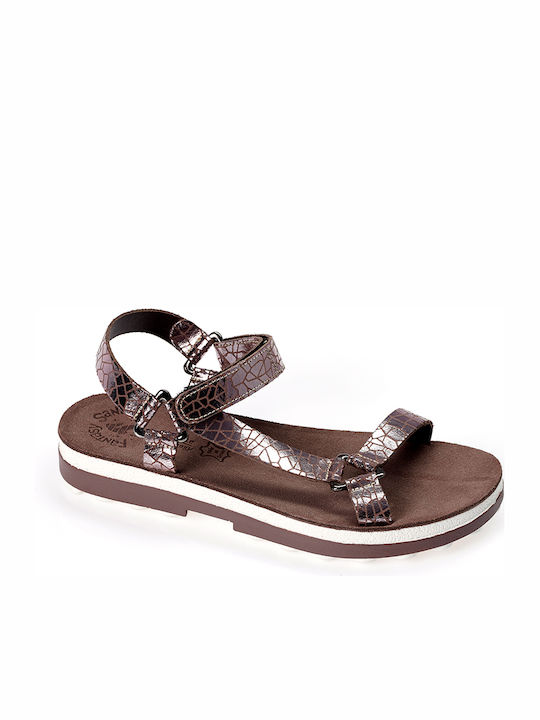 Fantasy Sandals Leather Women's Flat Sandals Anatomic With a strap In Gold Colour