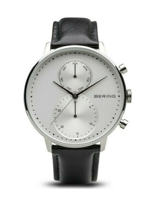Bering Time Watch Chronograph Battery with Black Leather Strap