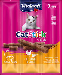 Vitakraft Cat Classic Leckereien in Stickform mit Leber mit Geflügel & Leber 3 Stück für Erwachsene Katzen 18gr