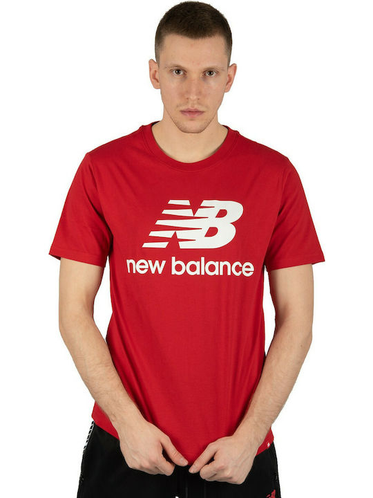 New Balance Essentials Stacked Logo Ανδρικό T-shirt Κόκκινο με Λογότυπο