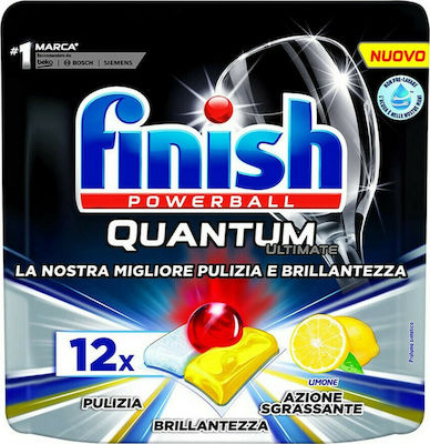 Finish Quantum Ultimate 12 Κάψουλες Πλυντηρίου Πιάτων με Άρωμα Λεμόνι