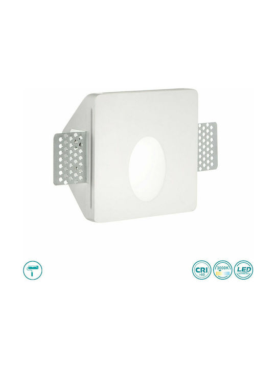 Ideal Lux Walky Square Plaster Recessed Spot with Integrated LED and Warm White Light White 10x10cm. 1pcs