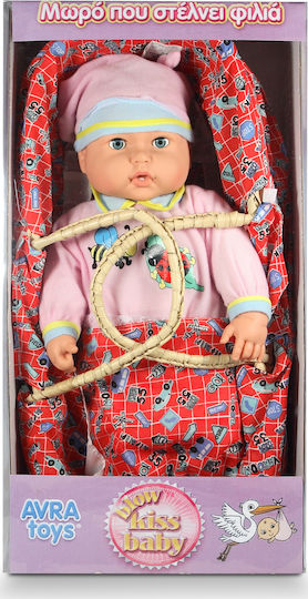 Avra Toys Set papușă bebe Bebeluș în coșuleț care vorbește 41 cm.