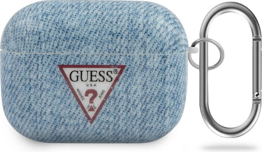 Guess Denim Triangle Silicone Case with Keychain Light Blue for Apple AirPods Pro
