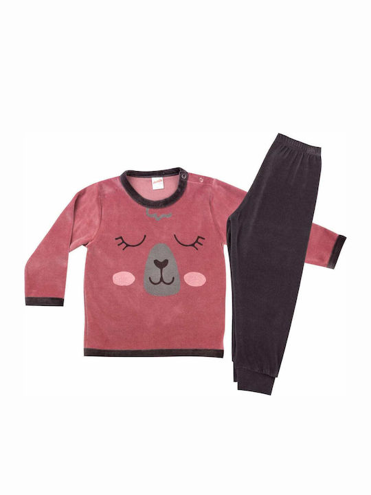 Minerva Set Top & Bottom Kids Winter Velvet Pyjamas Pink