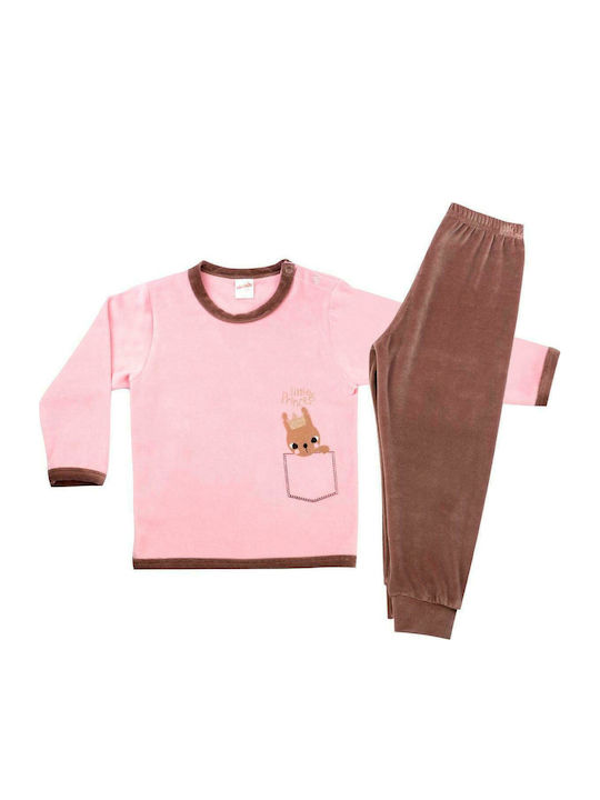 Minerva Set Top & Bottom Kids Winter Velvet Pyjamas Pink