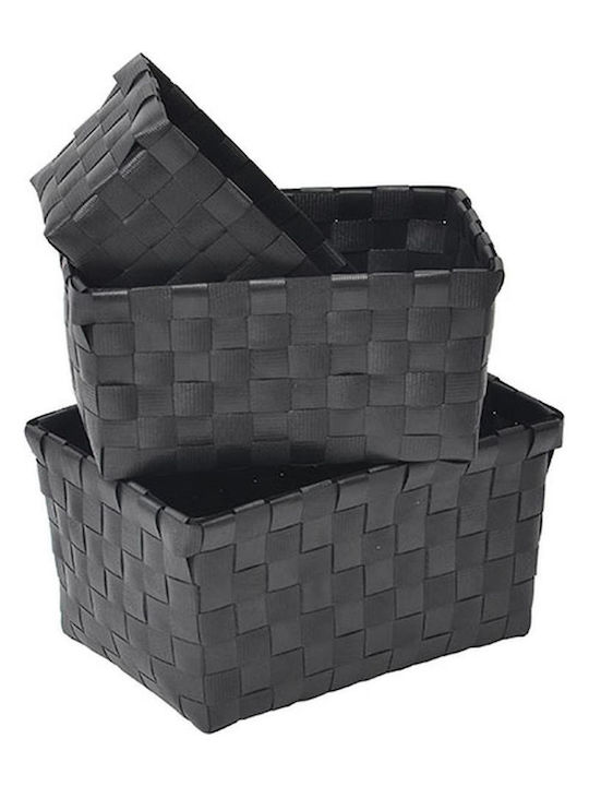 Coș de Depozitare Plastic Negru 3buc