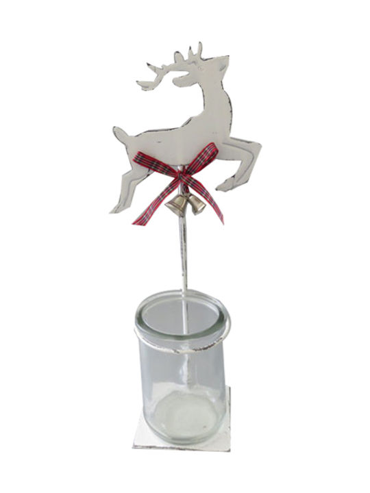 JK Home Decoration Christmas Metallic White Κηροπήγιο 43cm