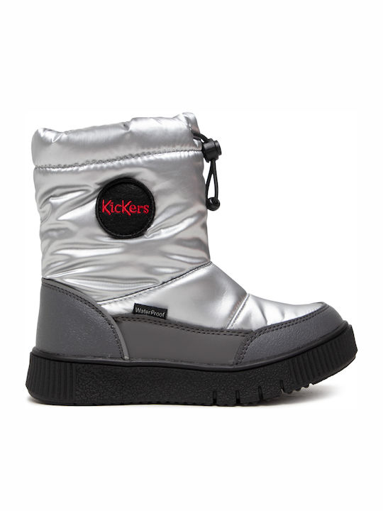Kickers Δερμάτινα Παιδικά Μποτάκια Χιονιού Ασημί