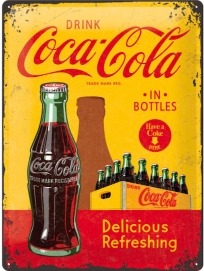 Nostalgic Art Wanddekoration Coca-Cola - In Flaschen Gelbe Handgefertigte Künstliche Metall 10x14cm