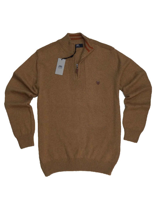 Makis Tselios Fashion Men's Long Sleeve Sweater with Zipper Brown PS135.6