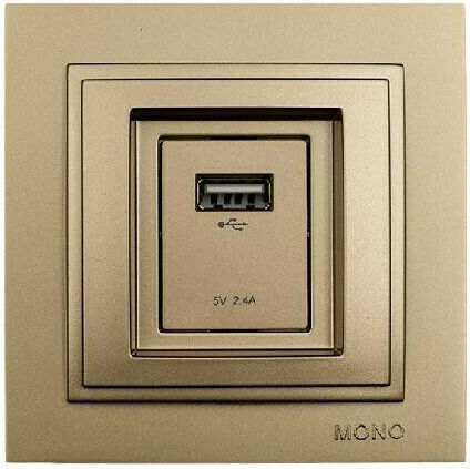 Mono Electric Despina Walled Power Socket with 1 USB Port Gold