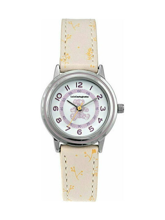 Lulu Castagnette Kids Analog Watch Αρκουδάκι with Leather Strap Beige