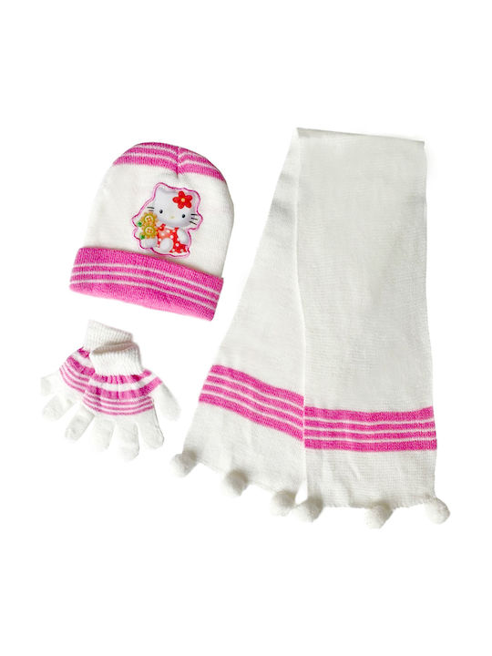 NONE Kids white beanie-gloves-scarf set A0060