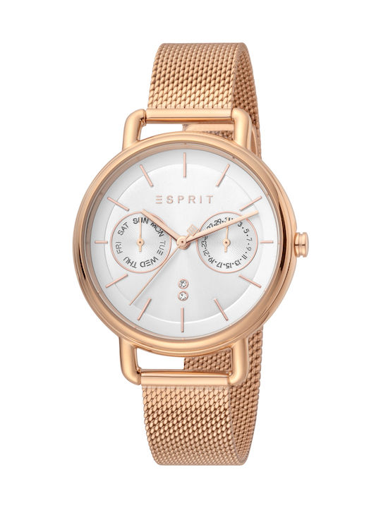 Esprit Γυναικείο Ρολόι 35mm Μπαταρίας με Ροζ Χρυσό Μεταλλικό Μπρασελέ