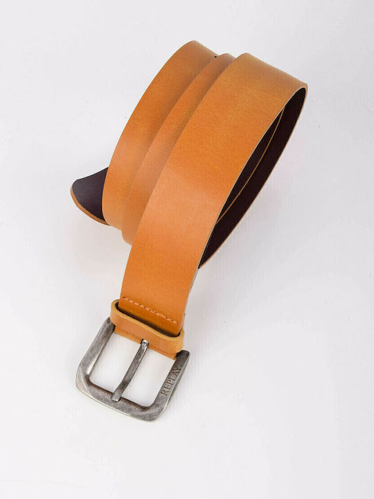 Replay Wide Men's Belt Leather Tabac Brown
