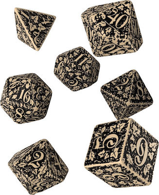 Q Workshop Forest 3D Dice Set Zaruri Beige și Negru 7 bucăți SFOR18