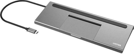 Unitek USB-C Docking Station με HDMI/DisplayPort 4K PD και σύνδεση 2 Οθονών Ασημί (D1022A)