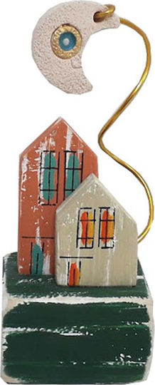 Kapadakis Wood Art Raumdekoration Handgefertigte Häuser mit Mond aus Hölzernes Colorful 7x20x12cm 1Stück